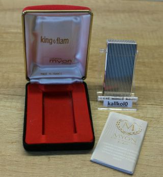 Vintage Elegant Gas Pocket Lighter " Myon King Flam " Silver Plated - France 