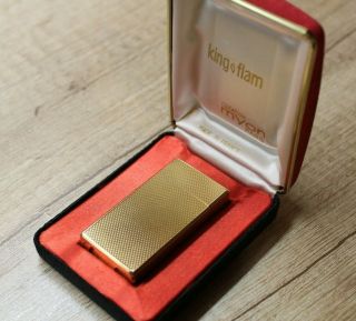 Vintage Elegant Pocket Gas Lighter " Myon King Flam " Gold Plated - France 