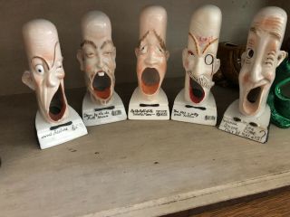 Rare Set Of 5 Vintage Bald Singing Men Porcelain Japan Smoker Ashtray FR/SHP 2