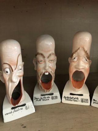 Rare Set Of 5 Vintage Bald Singing Men Porcelain Japan Smoker Ashtray FR/SHP 3