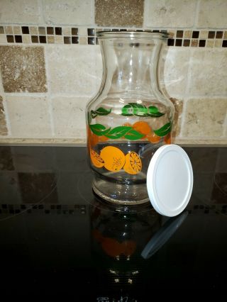 Vintage 8.  75 " Anchor Hocking Orange Juice Carafe Glass Pitcher W/lid.  (bin 20)