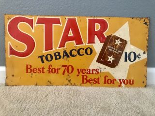 Vintage “star Tobacco” Embossed Metal / Tin Advertising Sign