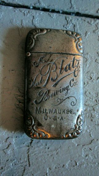 Antique Advertising Match Safe/vesta “val.  Blatz Brewing Company Milwaukee Wi”