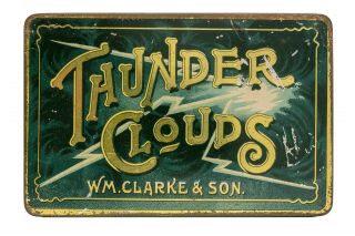 Rare 1910s English " Thunderclouds " Litho Hinged Tobacco Tin In