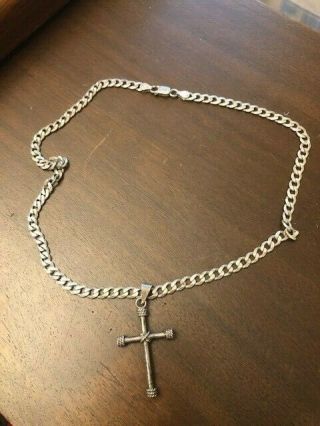 Vintage 20 Inch Sterling Silver Necklace With Cross 28 Grams