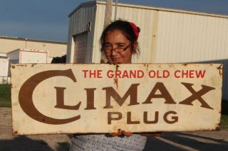 Large Climax Plug Chewing Tobacco The Grand Old Chew Gas Oil 36 " Metal Sign