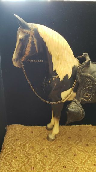 Vintage USA Black & White Painted Horse with Chain Reins and Saddle 2