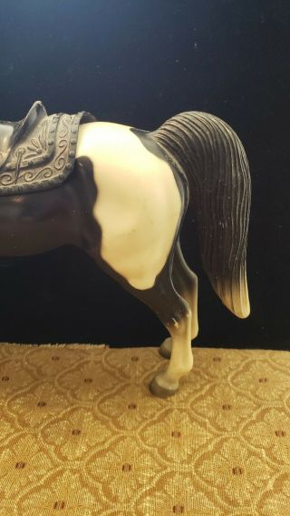 Vintage USA Black & White Painted Horse with Chain Reins and Saddle 3