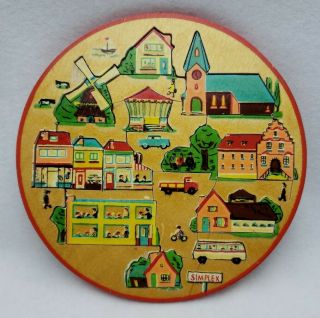 Vintage Simplex Round Wooden Puzzle Made In Holland 7 1/2 " Hand Painted