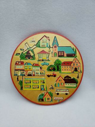 Vintage Simplex Round Wooden Puzzle Made in Holland 7 1/2 
