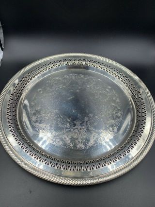 Vintage Wm Rogers Silver Plated 12 " Round Etched Serving Tray Platter