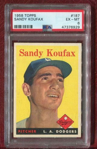 1958 Topps 187 Sandy Koufax (hof) Los Angeles Dodgers Psa 6 Beauty