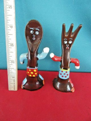 88.  Vintage Black Face Fork And Spoon Salt And Pepper Shakers Made In Japan