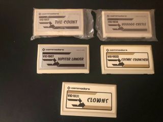 5 Commodore Vic - 20 Cartridges: Clowns,  Count,  Voodoo Castle,  Jupiter,  Cosmic