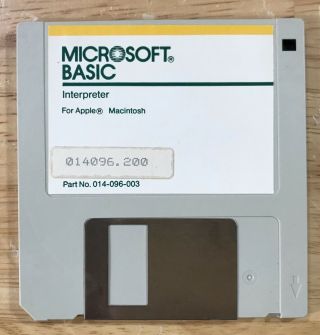 1984 Macintosh M0001 128k Microsoft Basic Interpreter 2.  0 Software Disk Mac 512k