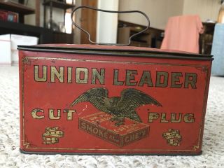 Vintage Union Leader Tobacco Lunch Box Pail Tin