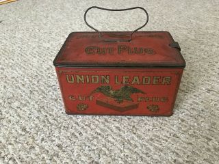 Vintage Union Leader Tobacco Lunch Box Pail Tin 2