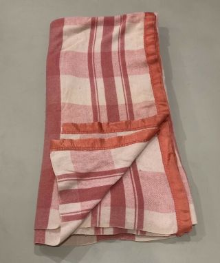 Vintage Cotton Pink/ivory Check Double Camp Blanket No Stains Or Tears.