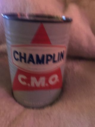 Vintage Champlin C.  M.  O.  Metal 1 Quart Motor Oil Can Sae 30 - Full -
