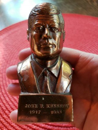 Vintage Jfk John F Kennedy Copper Or Bronze 4 " H Bust Statue Sculpture