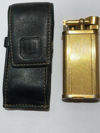 Alfred Dunhill Unique Lighter - Gold Plated " Lines " Pattern With Leather Pouch