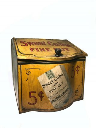 Vintage 1900s Sweet Cuba Fine Cut Tobacco Tin - Spaulding & Meprick Chicago,  Ill