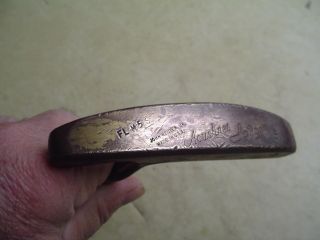 Vintage Acushnet Bullseye Flm5s Brass Flange Putter Golf Club Rh 35.  75 W Leather