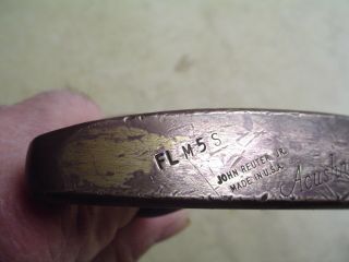 Vintage Acushnet Bullseye FLM5S Brass Flange Putter Golf Club RH 35.  75 w Leather 2