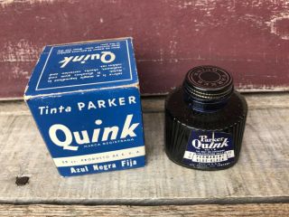 Vintage Parker Quink Blue Black Ink Bottle 2 Oz.