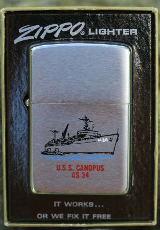 Vintage Zippo Lighter U.  S.  Navy U.  S.  S.  Canopus As 34
