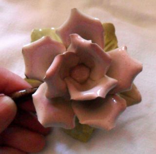 Vintage Rose - Shaped Candle - Holder From France Pale Pink,  Green,  Metal Porcelain?