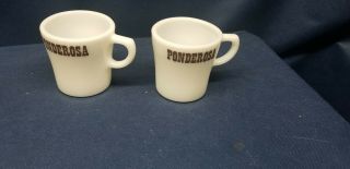 Vintage Pyrex Ponderosa Restaurant Steakhouse Set/2 Coffee Mugs White Milkglass