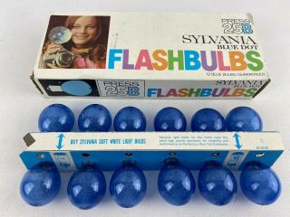 Vintage Sylvania Blue Dot Flashbulbs Press 25b Complete Box 12 Bulbs