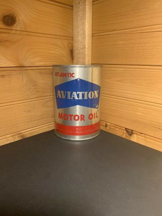 Vintage Atlantic Aviation Motor Metal Oil Can.  1 Quart