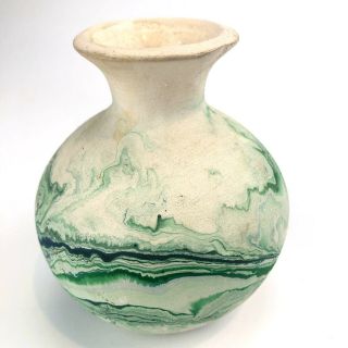 Vintage Small Nemadji Pottery Vase Green Swirl Mcm 4.  5”