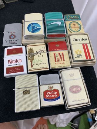 11 Vintage Flip Top Pocket Lighters Advertising Cigarettes Viceroy,  Winston,