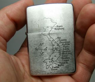Vintage Vietnam War Zippo Lighter W/ Etched Map & Peanuts Pregnant Lucy