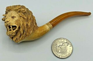 Vintage Meerschaum Estate Smoking Pipe Lions Head W/ Lucite Half Bent Stem Excel