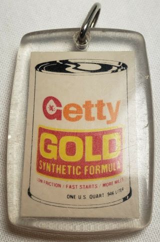 Vintage Getty Gold Synthetic Formula Oil Can Keychain Gas Advertising