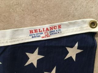Vtg Reliance 50 Star USA 100 Cotton AMERICAN FLAG Red White Blue Stripes Sewn 3
