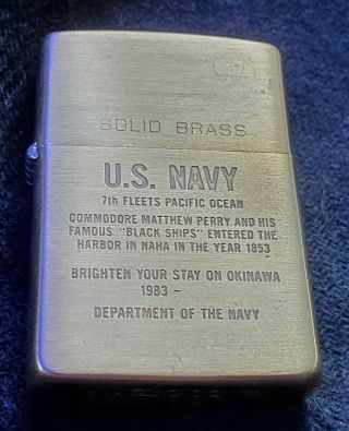 Zippo Vintage Lighter - Solid Brass - Us Navy 7th Fleet Okinawa