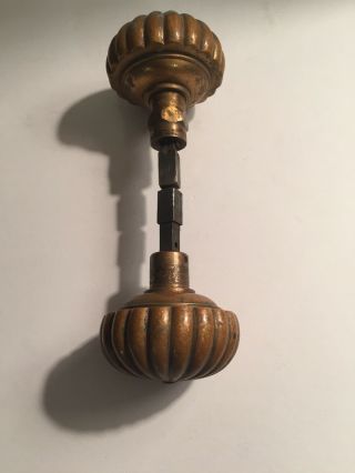 Antique Vintage Heavy Solid Brass Door Knobs With Two Piece Split Spindle