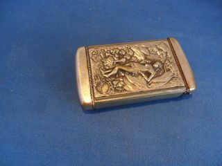 Antique Victorian are nouveau nude figure Match safe case holder Vintage 2