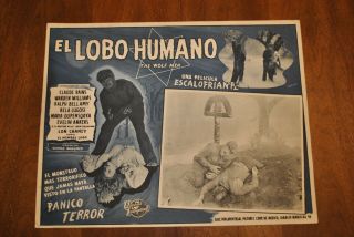Vintage Movie Lobby Card The Wolf Men Released In Mexico Lon Chaney Bela Lugosi