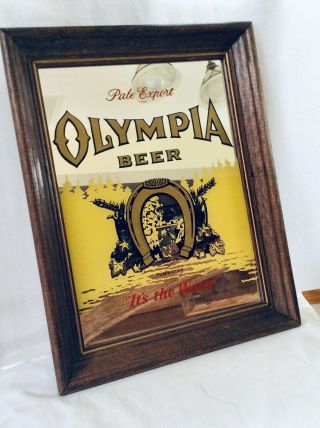 Vintage Olympia Beer Mirror,  It ' s the Water.  Wood Frame. 2