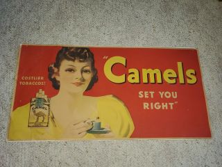 Vntg Camels Cigarettes 1937 Cardboard Store Display Pinup Brunnette Sign 14x28