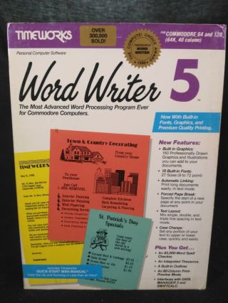 Vintage Timeworks Word Writer 5 Commodore 64 & 128 Word Processor Software
