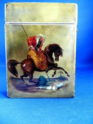Antique 19thc Papier Mache Cigar Holder Case Stobwasser Style - Turkish Horsemen