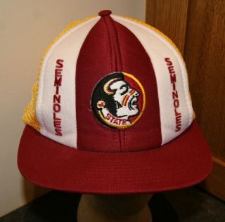 Vtg 90s Fsu Florida State Seminoles Trucker Hat Cap Patch Mesh Snapback Rare