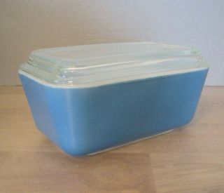 Vintage Blue Pyrex Refrigerator 502 Dish With Lid 1 1/2 Pint Usa